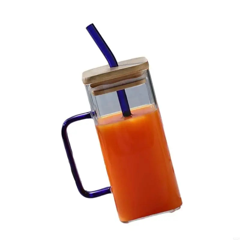 A52C Square Drinking Cup Creative Cocktails Glasses Colorful Handle Glass Cup for Coffee Milk Juice Heat Resistants Drinkware