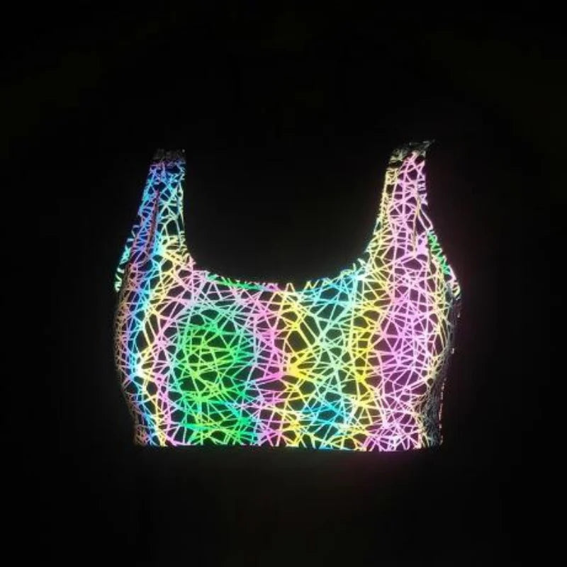 Summer Colorful Reflective Women Tank Tops Y2K Harajuku Croppe Tops Personality Printed Sexy Camisole camisas топ женский