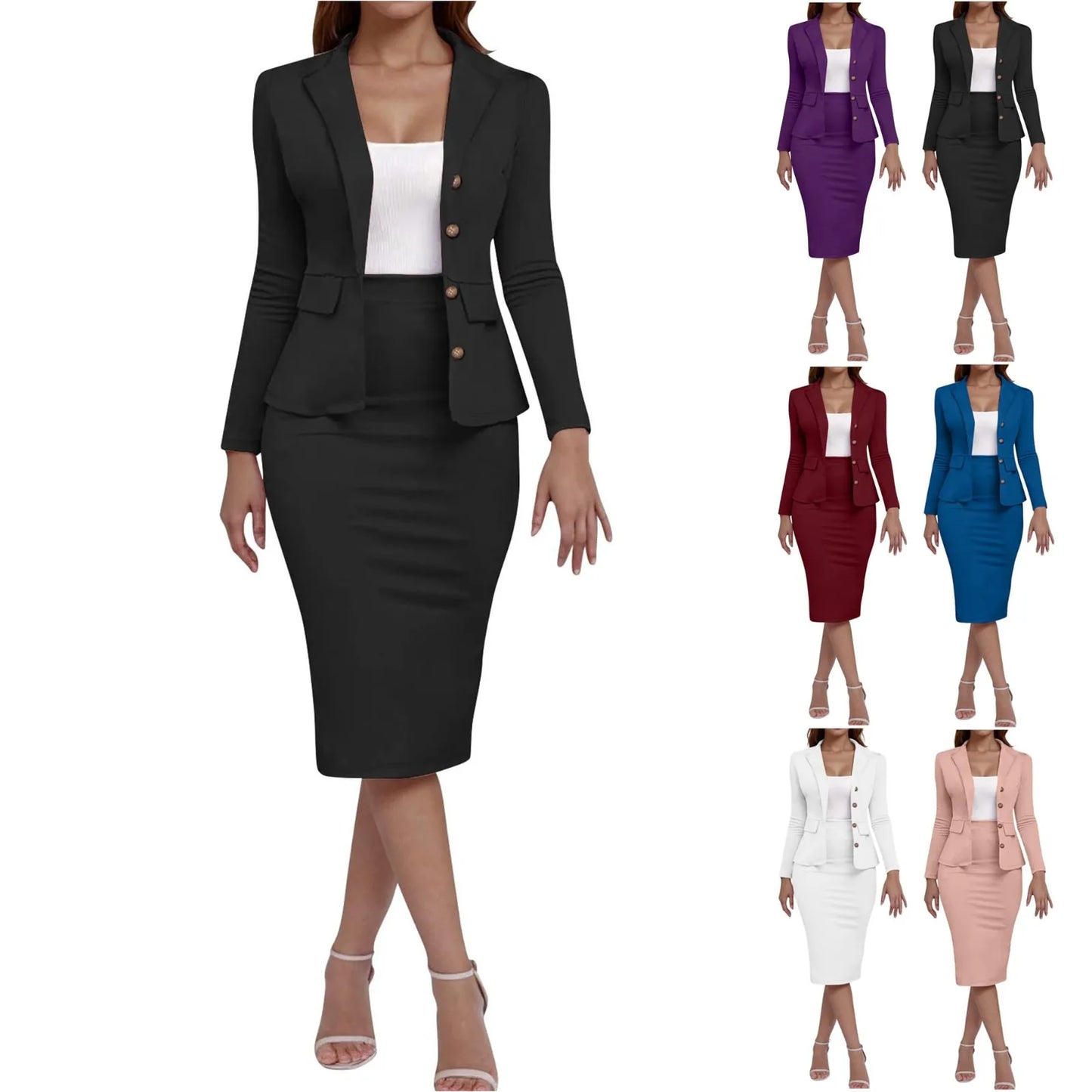 Women's Elegant Skirt Outfit 2 Piece Office Business Work Suits Festive Pencil Jacket High Waist Skirts for Daily Work