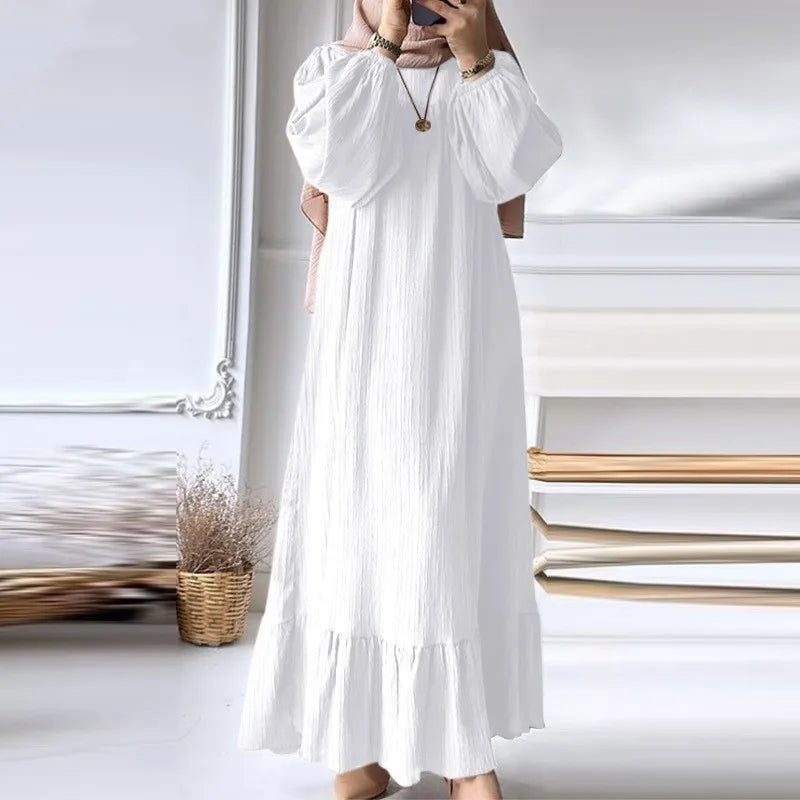 Muslim Women's Robe Spring Autumn Fashion Long Sleeve Retro Dresses Turkey Abaya Ruffle Edge Hem Kaftan Eid Mubarek Robe ﻿