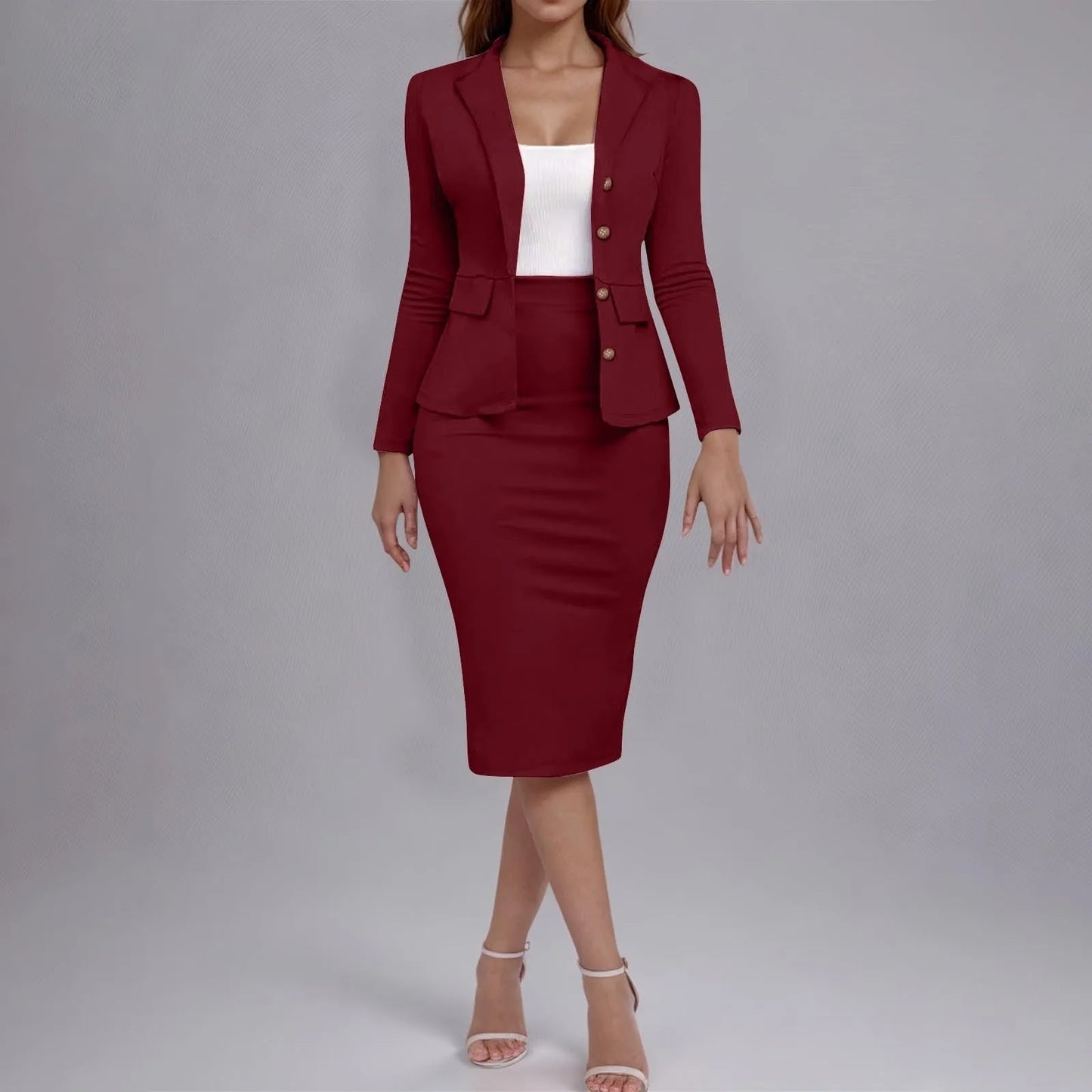 Women's Elegant Skirt Outfit 2 Piece Office Business Work Suits Festive Pencil Jacket High Waist Skirts for Daily Work