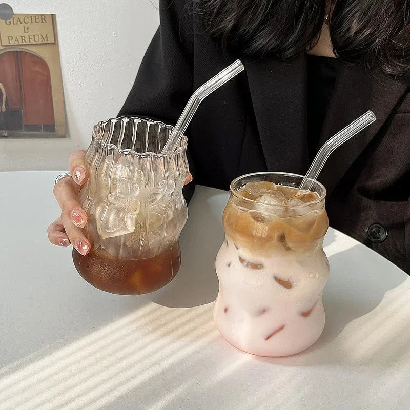 550ml Transparent Bubble Tea Aesthetic Glass Cups With Straws Beer Mugs Strawberry Milk Juice Pitcher Coffee Mug Drinkware Cup