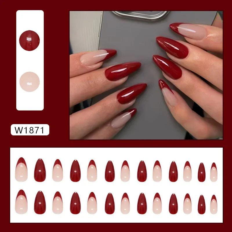 Platinum Maple Leaf Fake Nail with Jelly sticker Press on False Nails Wearable Round Head Oval Full Cover Nail Tips