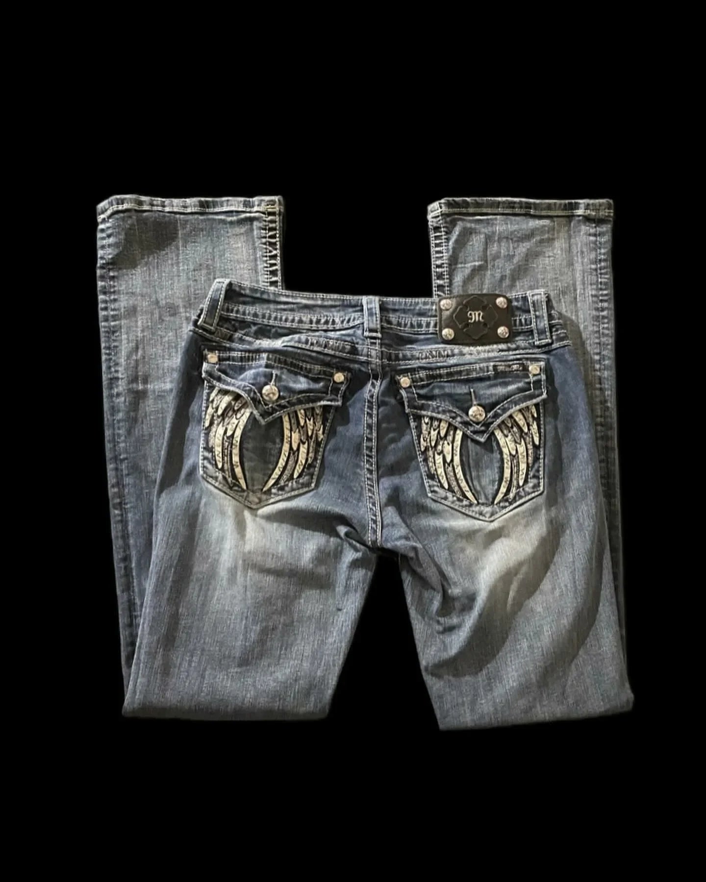 American Y2K Wings Geometric Embroidery High Quality Slim Jeans for Women Y2K Street Wear Trendy Casual goth high waisted jeans