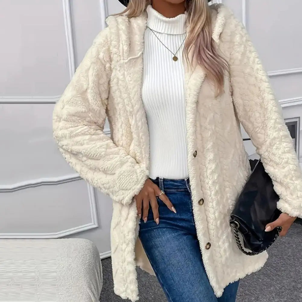Hooded Plush Jacket Stylish Women's Hooded Cardigan Jacket for Fall Spring Casual Sporty Outerwear with Long Sleeves