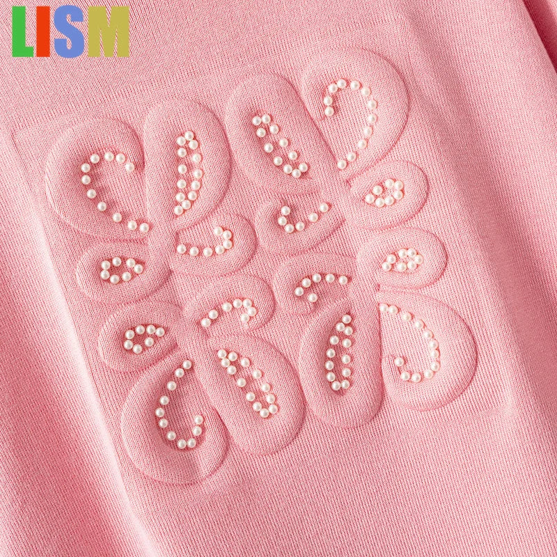 LISM winter two piece set tracksuit Knitted set, nail bead casual two-piece hooded woolen top+slim fit wide leg pants for women