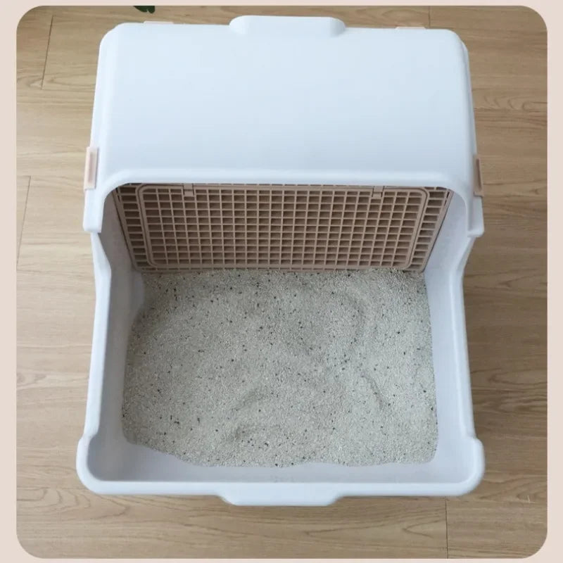 Semi-automatic Litter Box Anti-splash Oversize Semi-enclosed Cat Toilet Supplies Accessories Sandbox for Cat Hygienic Convenient