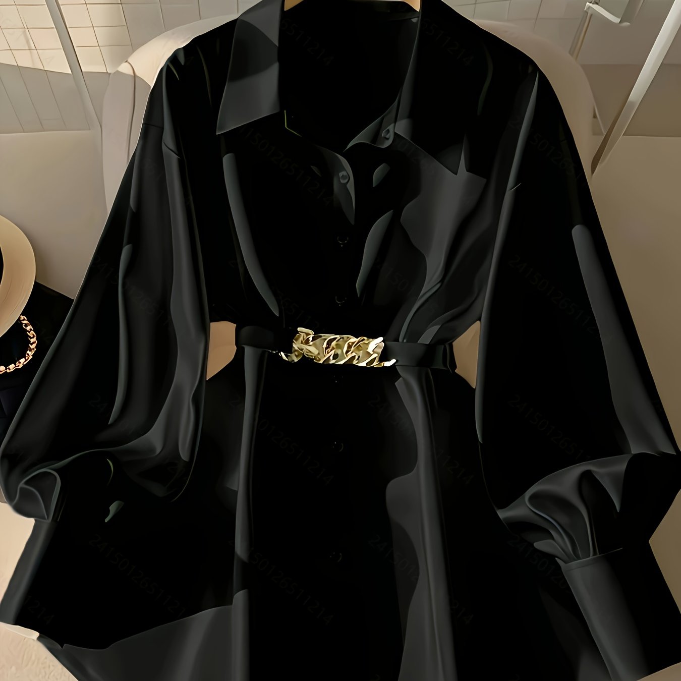 Vacation Style Women's Spring/Autumn Casual Loose Single-Breasted Buttoned Blouse with Belt, Fashionable Shirt Top